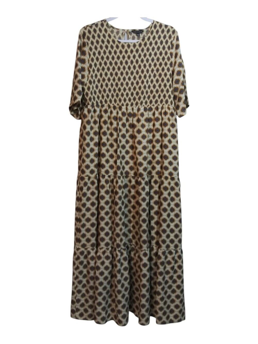 Simply Southern Southwestern Smocked Tiered Maxi Dress Cream Brown Size XXL